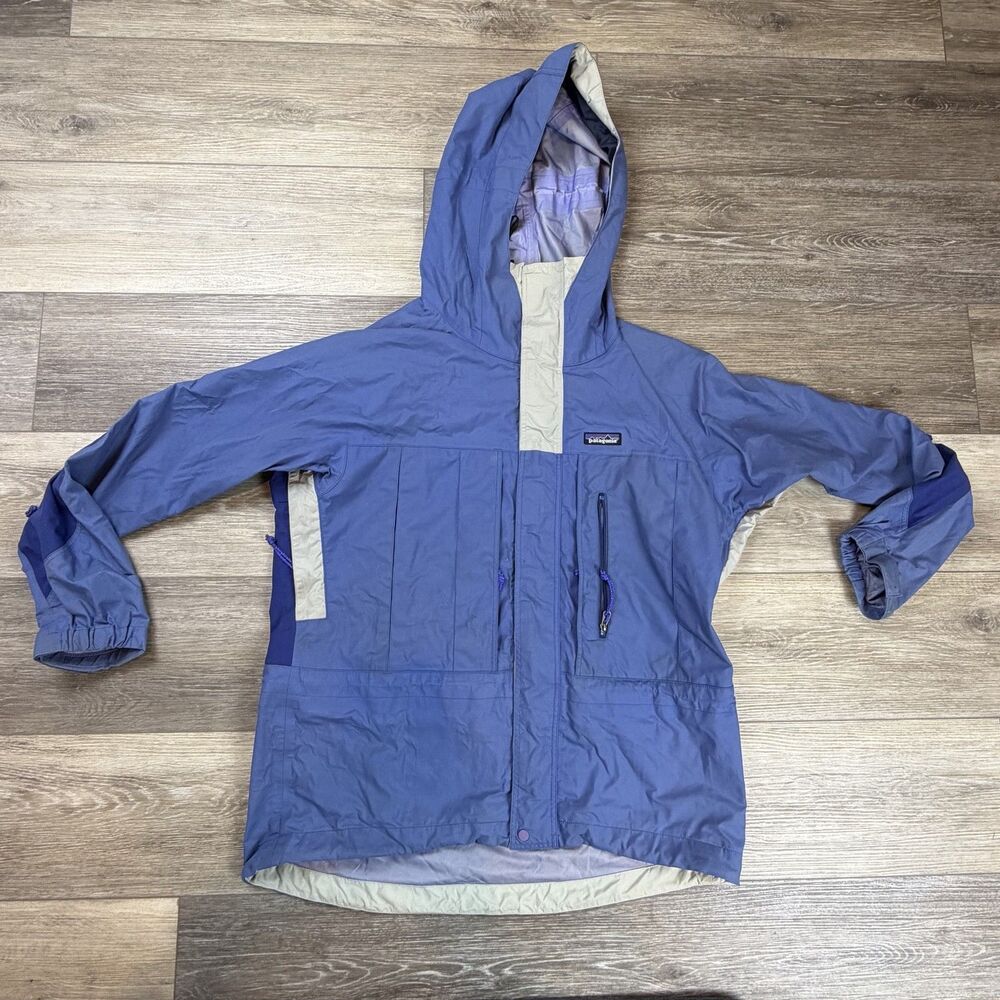 Patagonia Jacket Womens Medium Blue Nylon Hooded Windbreaker Shell Colorblock